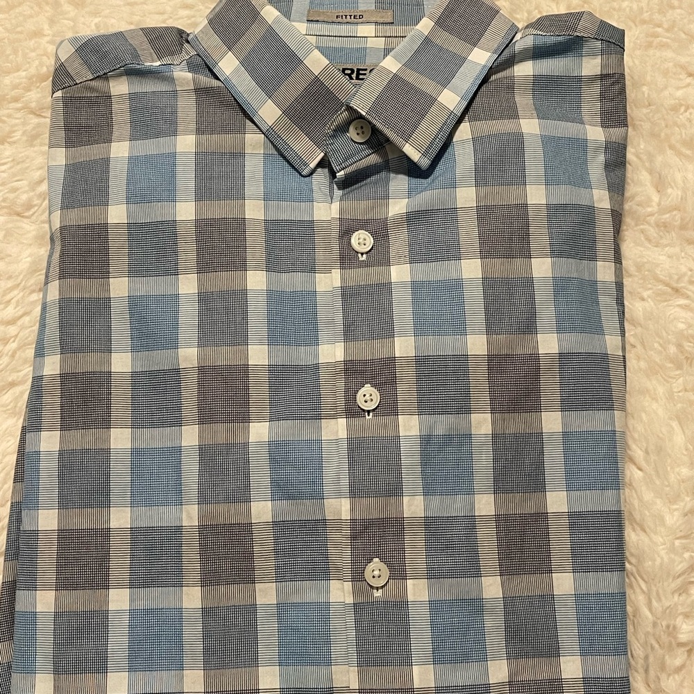 Express Men's Checkered Blue and White Shirt